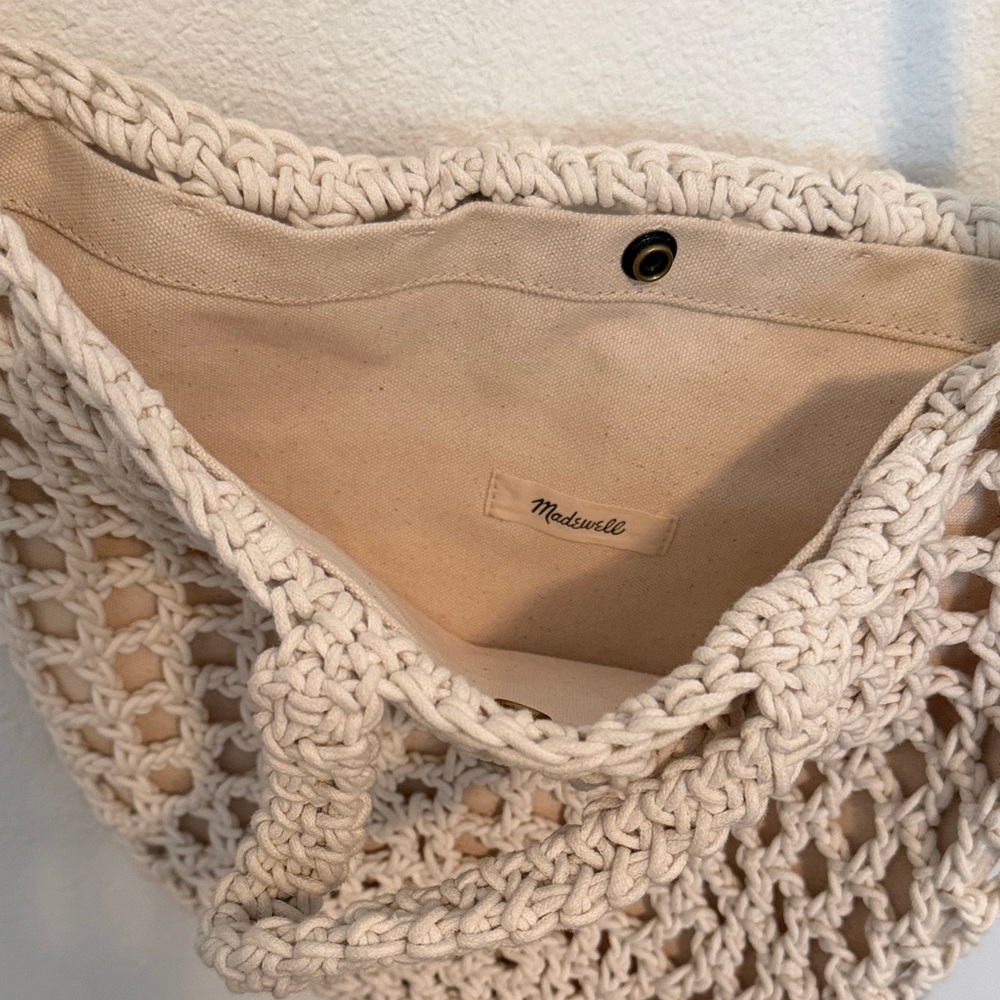 Madewell Ivory Macramé Tote with Canvas Lining
